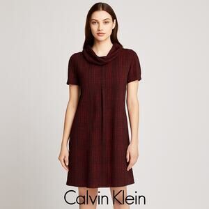 Calvin Klein Red Black Cowl Neck Short Sleeve Shift Dress Size 10